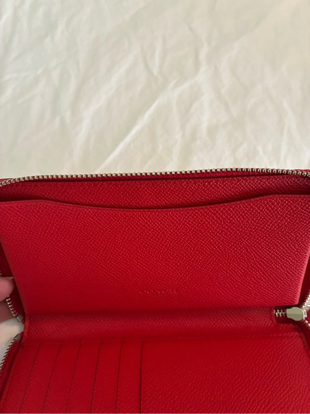 COACH Red Leather Zip Wristlet with Silver Logo
